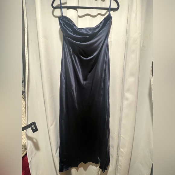 Quince Midnight Blue 100% Washable Silk Strapless midi Dress - Picture 9 of 14